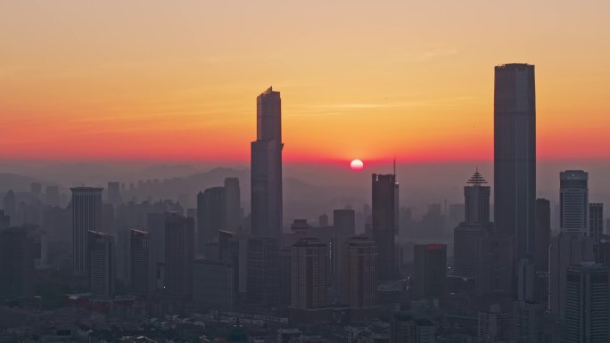 大连地标建筑日落航拍