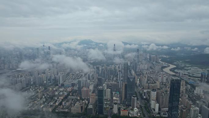 城市建筑云海 平流雾