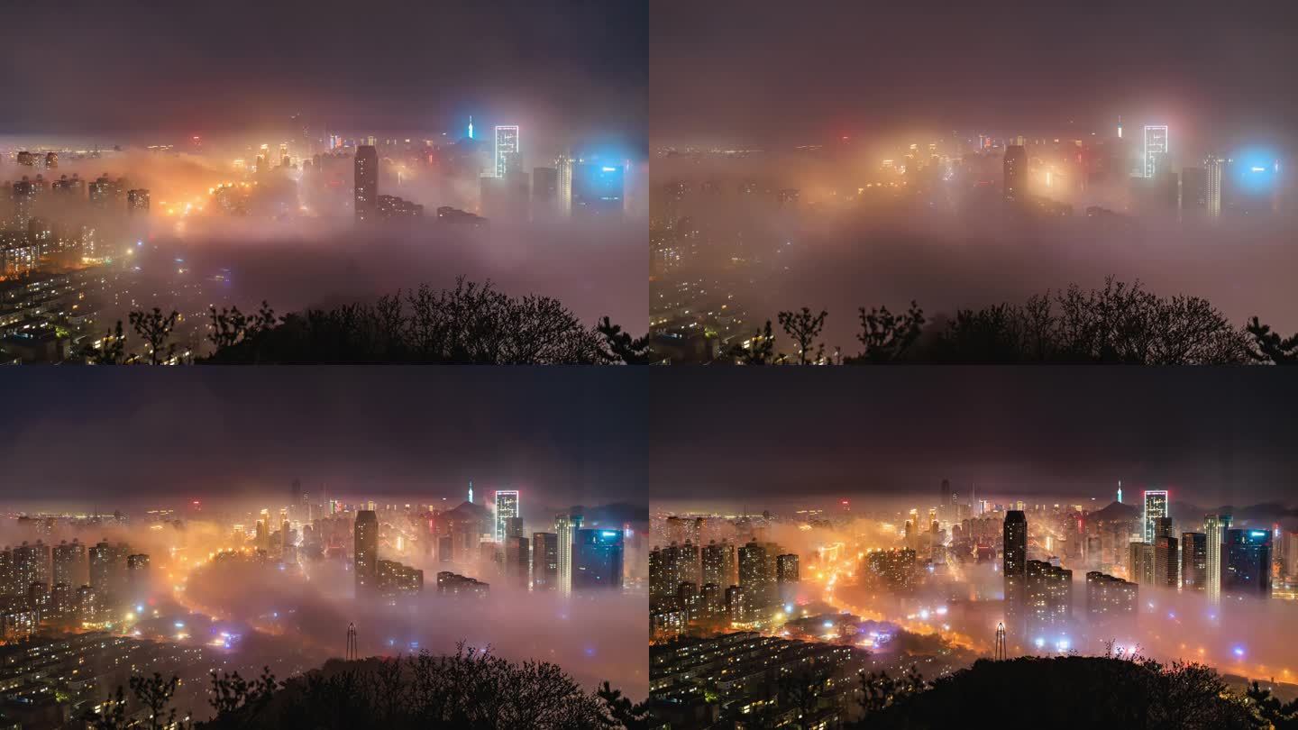 城市夜景平流雾延时