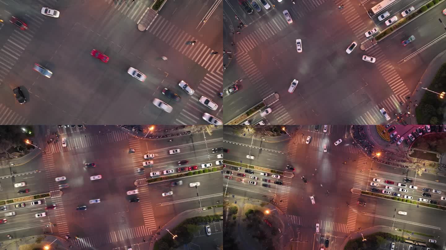 红绿灯十字路口夜间延时摄影