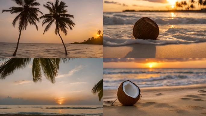 沙滩上的椰子树 椰子
