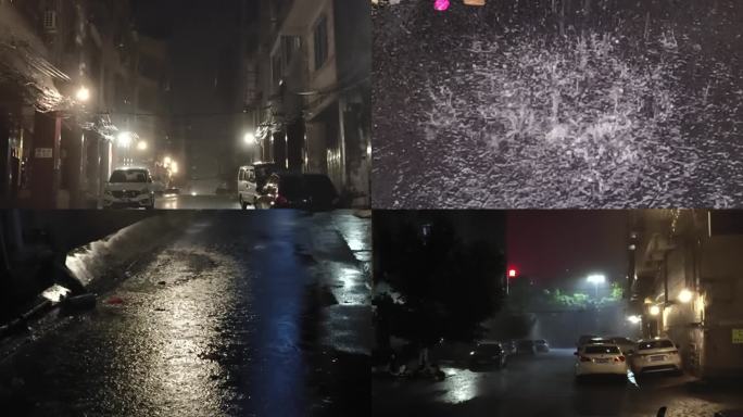 路灯雨滴 夜景大雨 倾盘大雨 大风暴雨