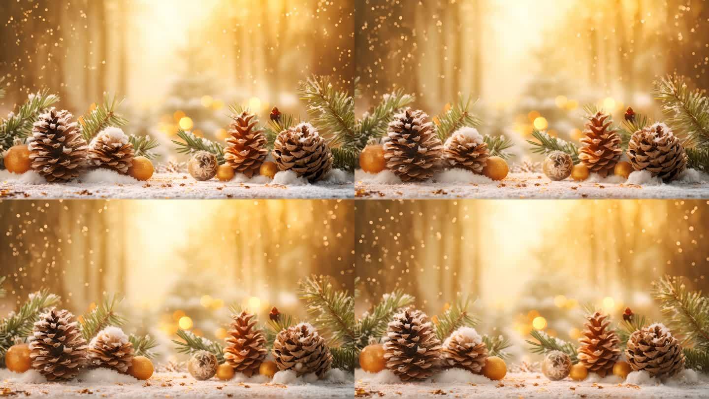 圣诞节背景带松果和装饰品