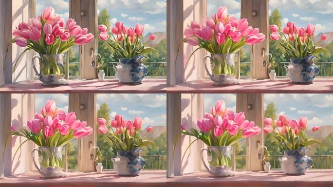 卡通动画郁金香鲜花花朵