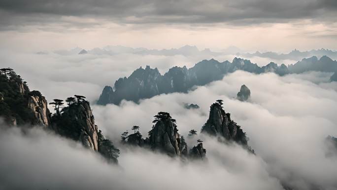 黄山大山震撼云海-意境风景-泰山日出云海