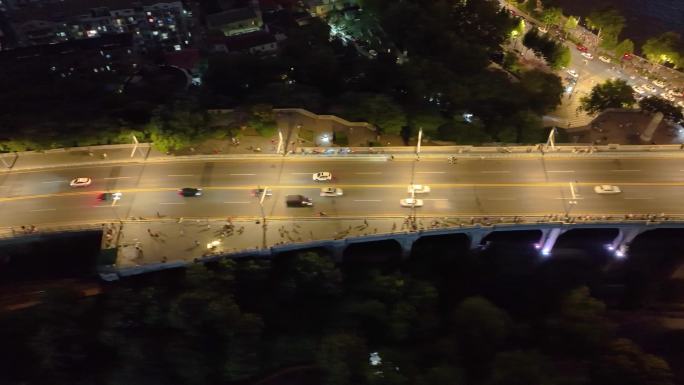 湖北武汉长江大桥夜晚夜景航拍车流交通城市