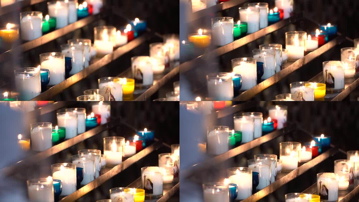 法国巴黎文艺教堂绘画蜡烛天主教祭祀虔诚