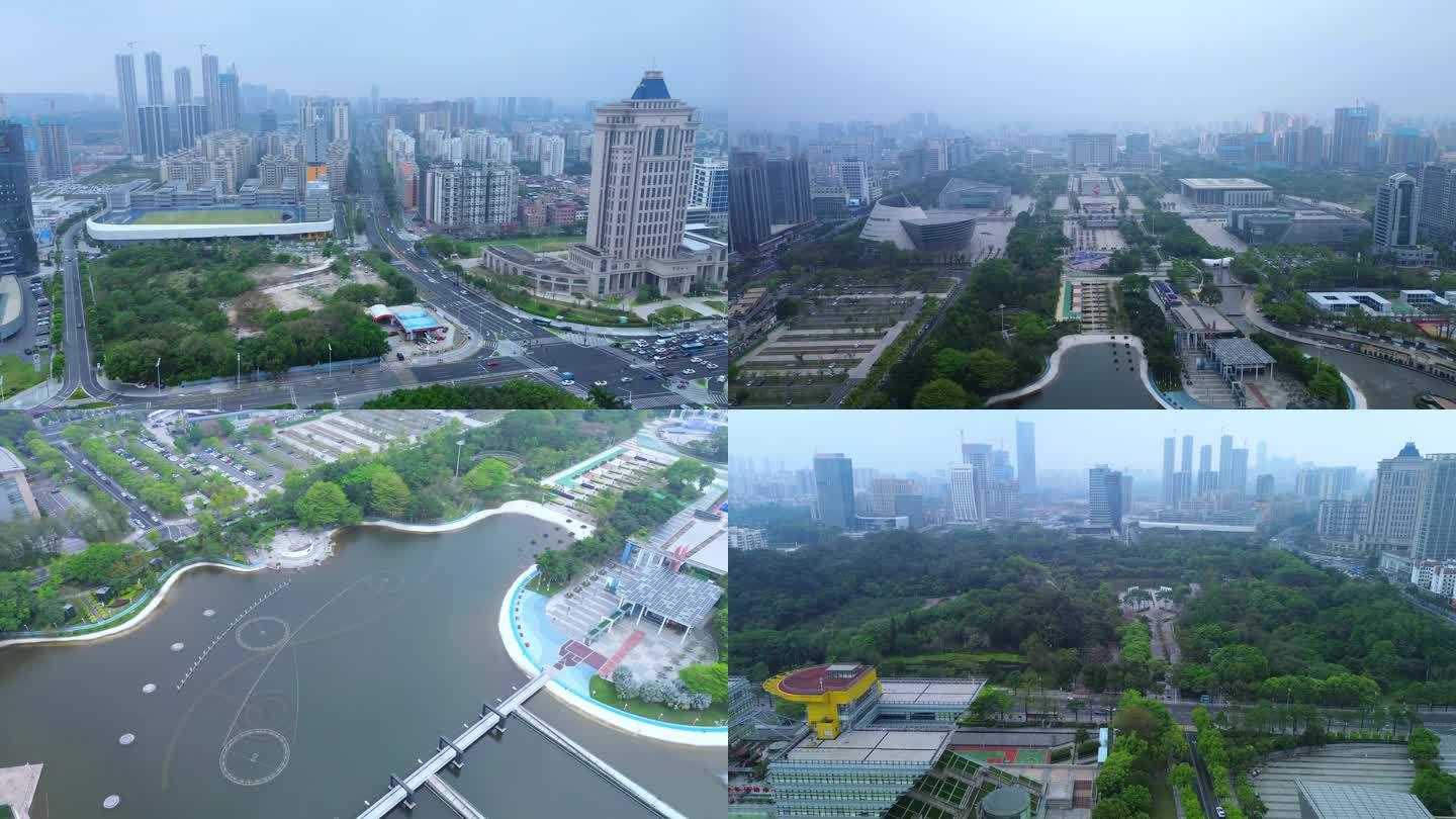 4K航拍短片.东莞中心广场和元美公园