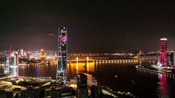 港珠澳大湾区澳门珠海城市夜景4k航拍