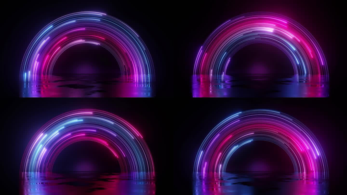 赛博朋克神秘粉色霓虹灯效果流动的彩虹