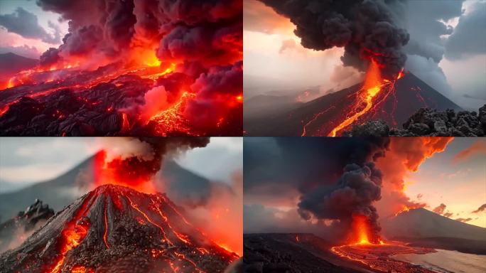 末日活火山爆发喷发岩浆自然灾害ai素材原