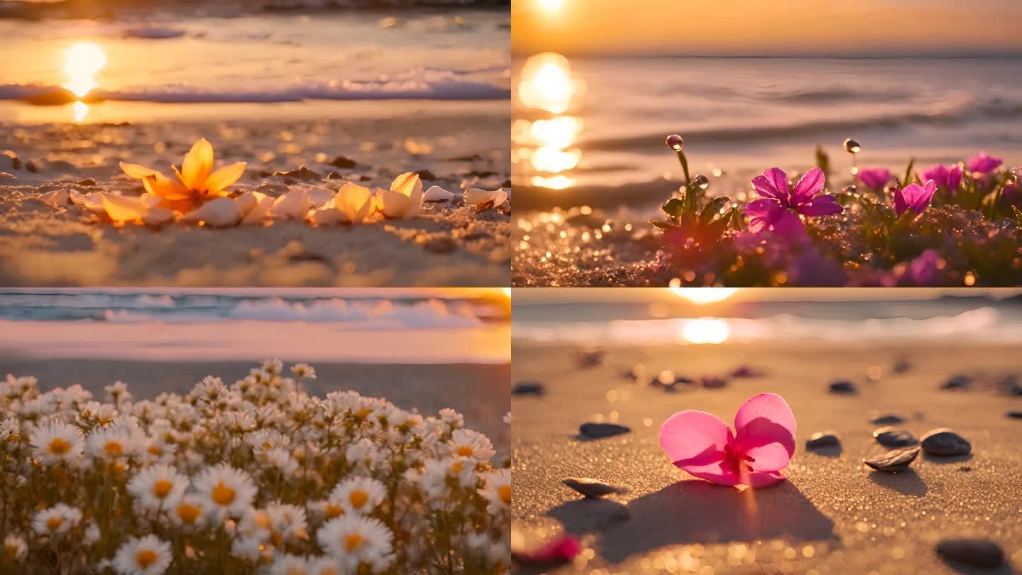 夕阳下海滩上的花