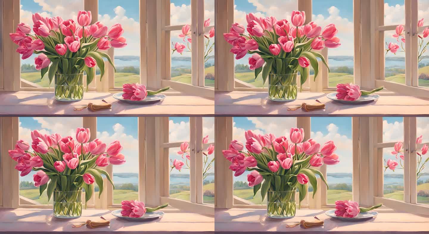 卡通动画郁金香鲜花花朵