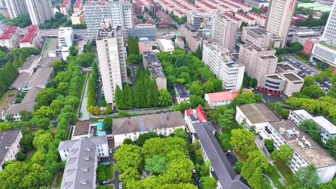 上海市华东理工大学徐汇校区航拍校园风景风