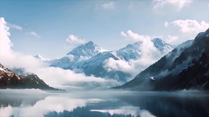 日出雪山山峰山脉云海唯美风景风光ai素材