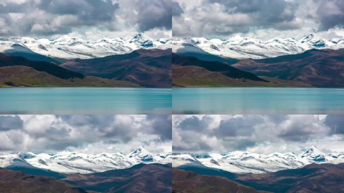 西藏雪山湖泊蓝色湖面乌云羊湖延时