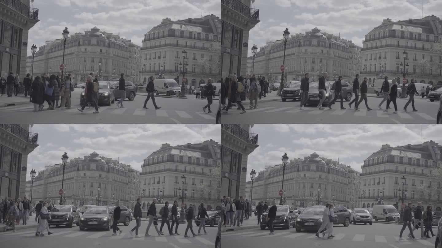 法国巴黎街景人文车流红绿灯过马路建筑人文