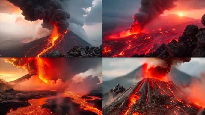 末日活火山爆发喷发岩浆自然灾害ai素材原