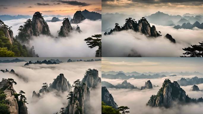 黄山大山震撼云海-意境风景-泰山日出云海