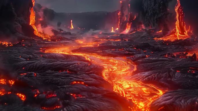 火山爆发岩浆流淌自然灾害