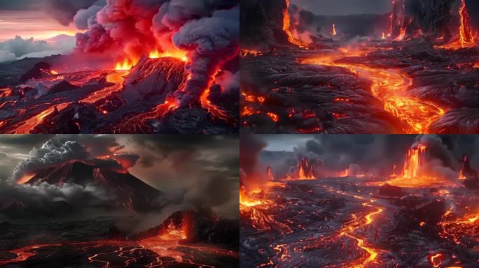 火山爆发岩浆流淌自然灾害