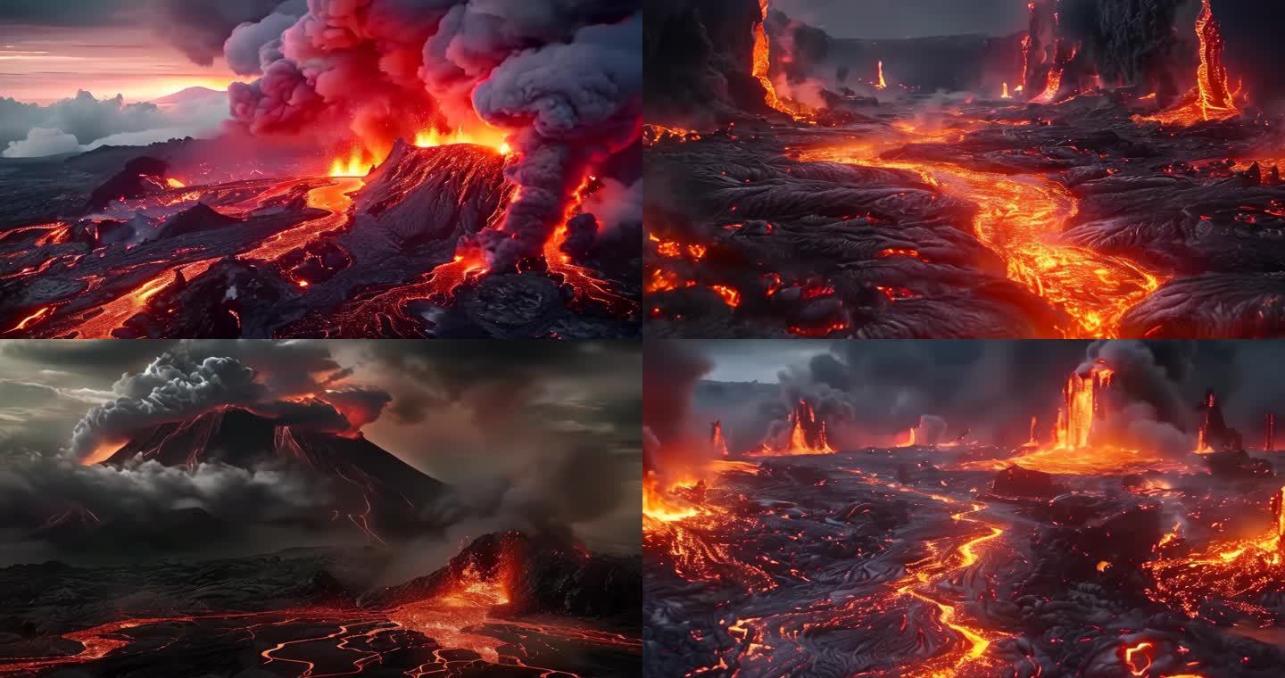 火山爆发岩浆流淌自然灾害