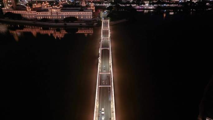 福州台江区解放大桥航拍夜晚夜景车流交通闽