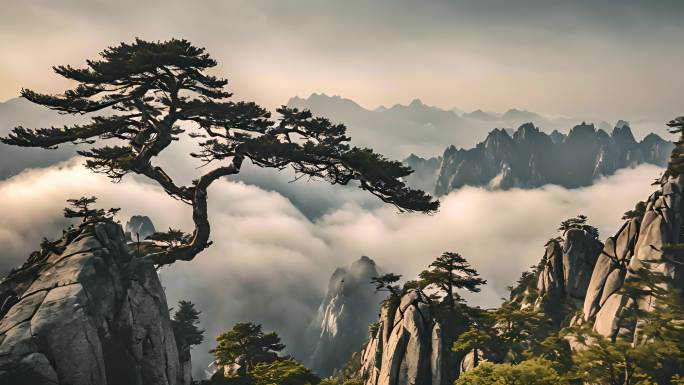 黄山大山震撼云海-意境风景-泰山日出云海