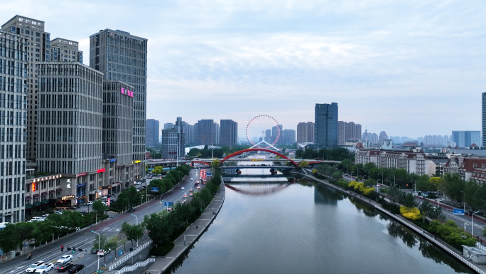 4k航拍天津地标天津之眼海河沿岸城市风景