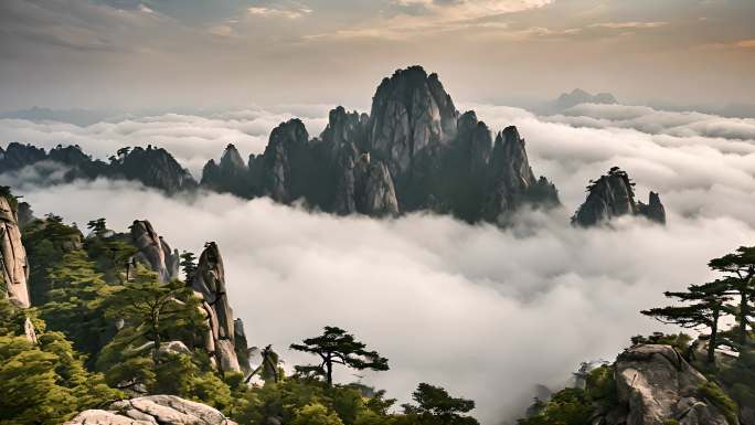 黄山大山震撼云海-意境风景-泰山日出云海