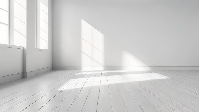 渲染的空房间白色墙壁和木地板