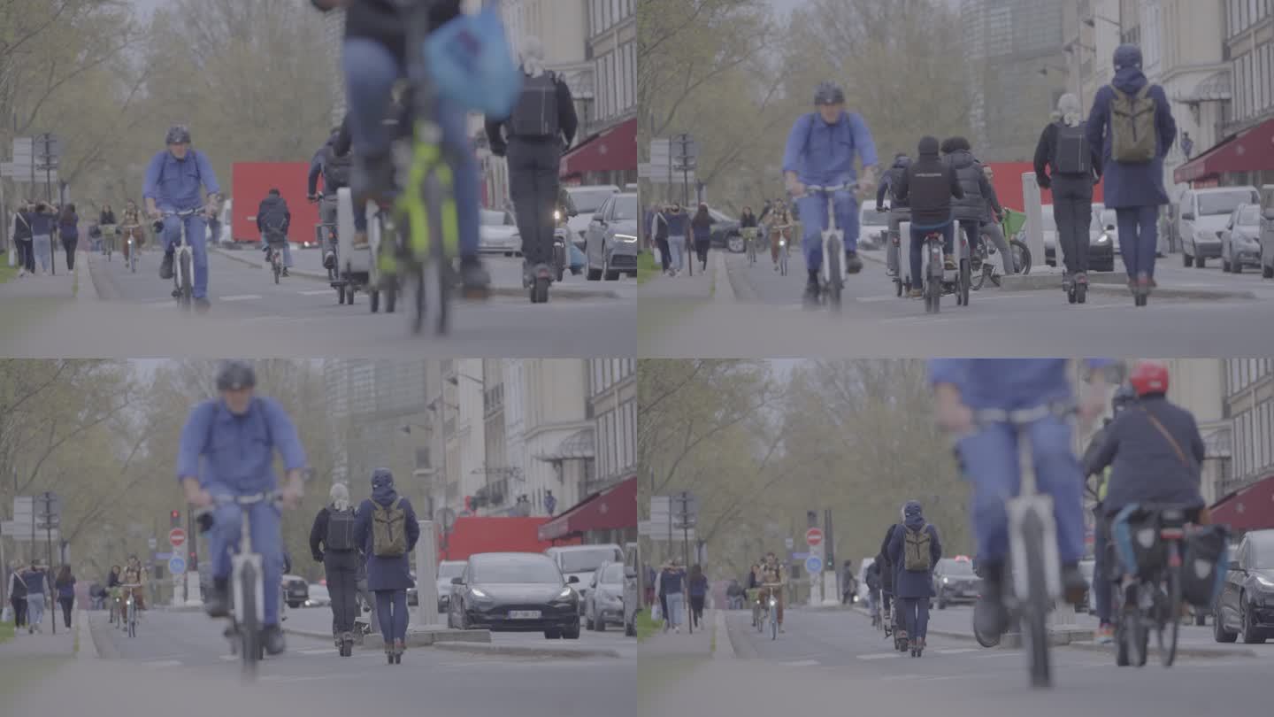 巴黎骑自行车人流滑板车