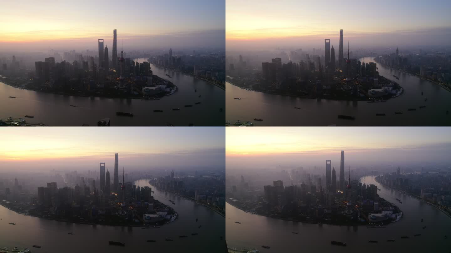 上海北外滩东方明珠地标日出航拍长镜头