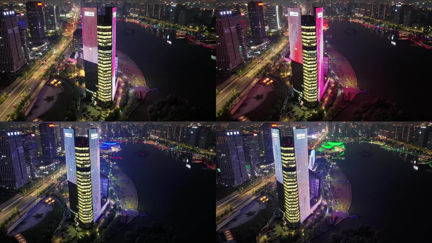 杭州钱塘区金沙湖夜景延时摄影地标性