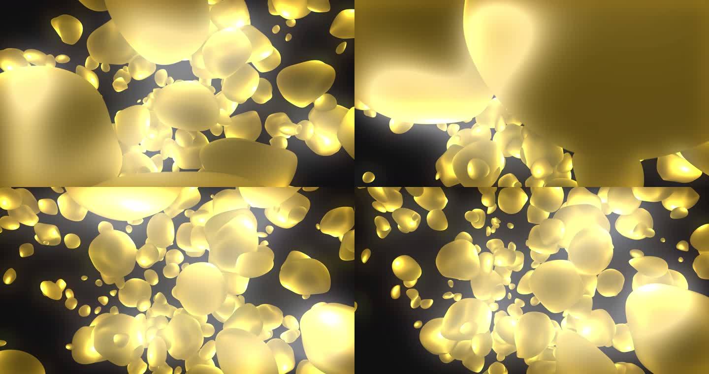 明亮的金属色金色发光的神秘气泡液体素材