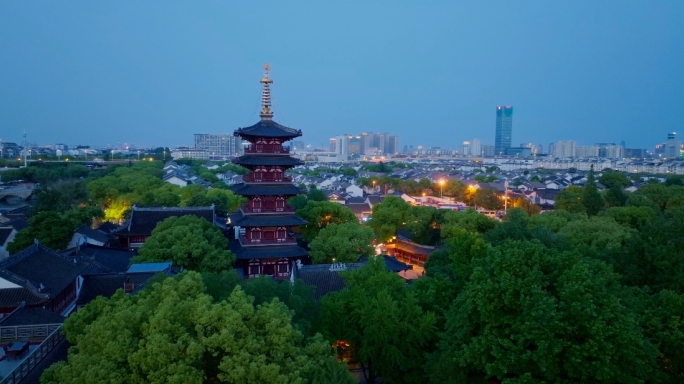 苏州寒山寺枫桥景区晚霞蓝调大钟苑华夏诗碑