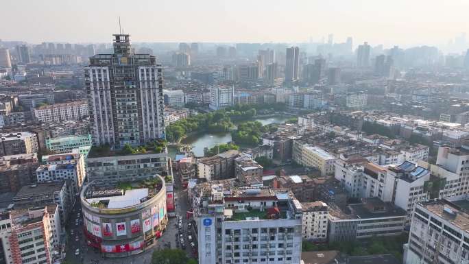 江西南昌八一公园航拍百花洲城市地标风景风