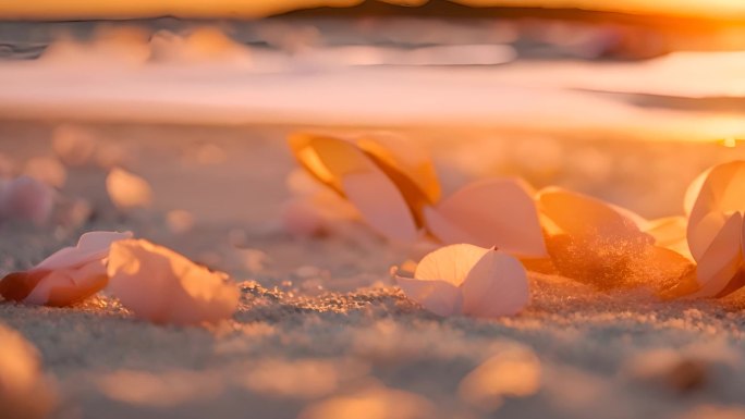夕阳下金色沙滩植物空镜一组