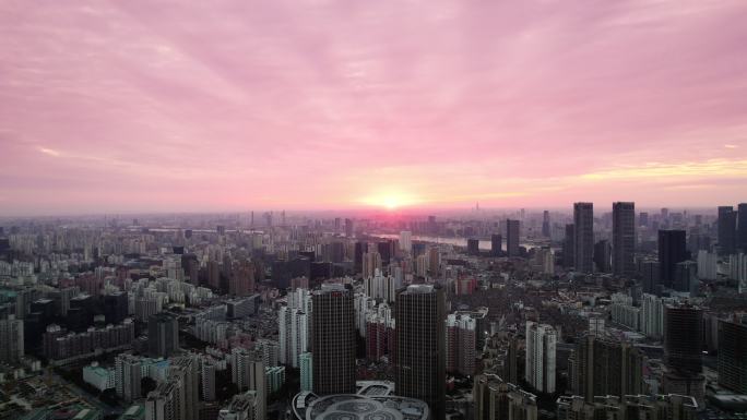 上海太阳宫商业中心地标清晨日出航拍长镜头