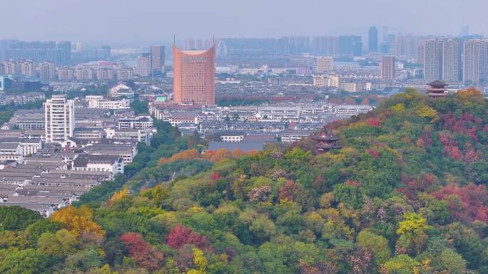 浙江绍兴越城区府山公园航拍城市风景大自然