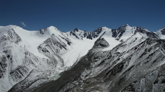 天山喀尔里克冰川雪山融水河流