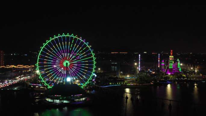 4K绍兴柯桥东方山水酷玩小镇夜景航拍