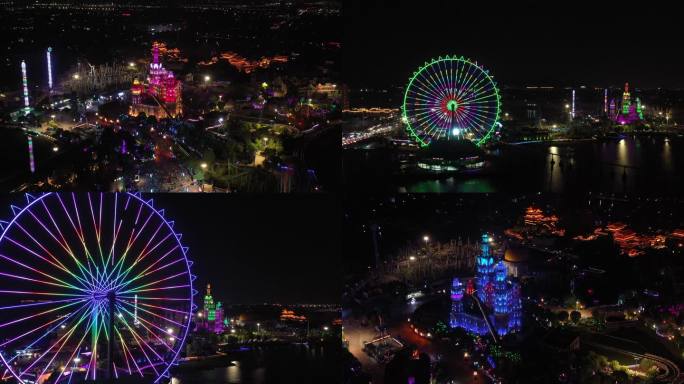 4K绍兴柯桥东方山水酷玩小镇夜景航拍