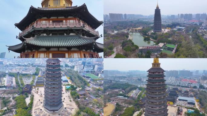 江苏常州天宁禅寺古塔红梅公园航拍天宁区城