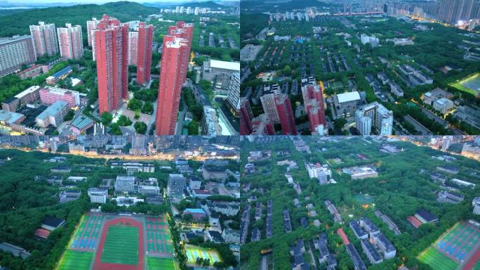 湖北武汉华中科技大学航拍校园风景风光素材