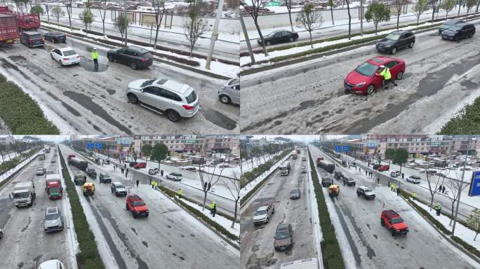 冰雪灾害道路救援航拍素材