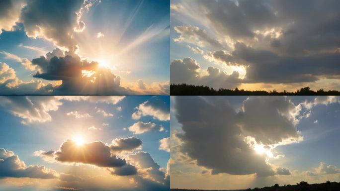 4K-阳光穿过云层暖色-丁达尔-耶稣光