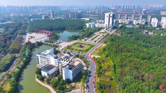 江西南昌大学前湖校区校园航拍风景风光素材