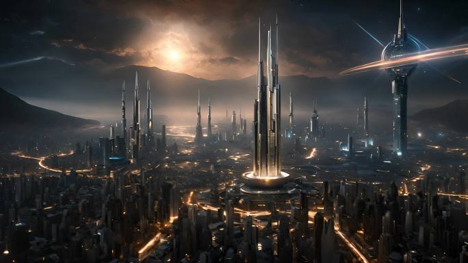 未来科幻城市无重力高楼大厦现代化