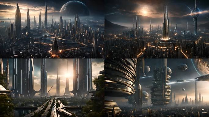 未来科幻城市无重力高楼大厦现代化